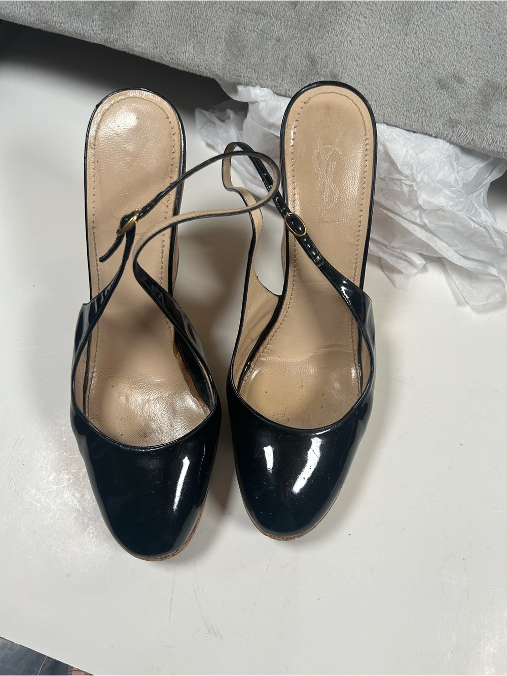 Yves Saint Laurent Black Patent Leather Slingback Clog Mules - Picture 16 of 16